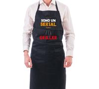 Grembiule da Cucina Nero Personalizzato Sono un Serial Griller Idea Regalo