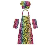 Grembiule da cucina per bambini, con stampa leopardata e grazioso grembiuli da cuoco per bambini, set per cucinare, dipingere, artigianato, arte 3-12 anni, Stampa Leopardata Gradiente, M