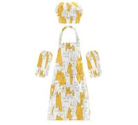 Grembiule da cucina per bambini, funzionale, stile cartone animato, con scritta "Sweet Siamesecats", colore: giallo, set di cappello da chef per cucinare, cuocere, dipingere, artigianato, arte 3-12