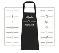 Grembiule da cucina per bambini, personalizzabile, con motivo e testo desiderato, impermeabile, come regalo speciale, Nero , Einheitsgröße