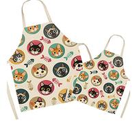 Grembiule da cucina per genitori e figli in lino-grembiule da cucina per gatti carino, grembiule per mamma e bambino, grembiule per figlia e figlio di mamma per cucinare, cuocere, dipingere, festa