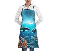 Grembiule da cucina stampato con balene sotto il mare, leggero e traspirante, adatto per barbecue, cottura, pulizia e lavori domestici
