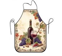 Grembiule da cucina vintage con bottiglia di vino e uva, elegante design rustico, grembiule da cucina per barbecue, riunioni estive e feste, Vintage, 24x31 Inch