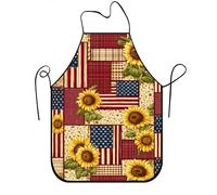 Grembiule da cucina vintage con girasole per cucinare, grembiule da cucina floreale rustico, design patriottico per barbecue e lavoro da chef, Rosso, 24x31 Inch
