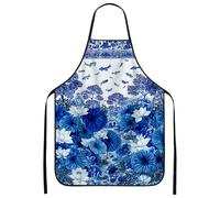 Grembiule da cucina vintage floreale con motivo ninfea blu, grembiule lavabile per barbecue, giardinaggio, Blu, 24x31 Inch