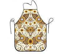 Grembiule da cucina vintage floreale per cucinare, giallo girasole e leopardo, grembiule da cucina per barbecue, giardinaggio e lavoro da chef, Giallo, 24x31 Inch