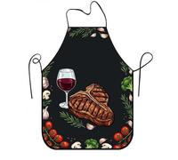 Grembiule da cucina vintage rustico, per bistecca nera e vino, ideale per barbecue, grigliate e lavori da chef, nero, 24x31 Inch