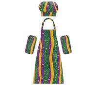Grembiule da cuoco per bambini, regolabile, per carnevale e martedì grasso, galleggianti, rossetto, moneta, cappello da chef, grembiule, set da forno per bambini dai 3 ai 12 anni, Mardi Gras