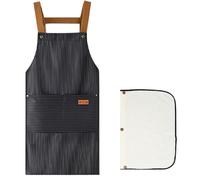 Grembiule da Cuoco per Uomo Donna, Impermeabile Resistente all'olio grembiule con due tasche, Regolabile Antimacchia grembiule con asciugamano staccabile per cucinare grigliare cuocere al forno