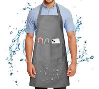 Grembiule da Cuoco per Uomo e Donna, Grembiule Senza Lavaggio Design con 2 Tasche Grembiuli Regolabile Impermeabile e A Prova Olio Professionale per Cucina Giardinaggio Pittura Lavoro BBQ, Grigio