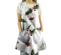 Grembiule da donna con scollo rotondo, senza maniche, con stampa di personaggi illustrativi, lunghezza al ginocchio, con tasche, per raccontare storie, insegnamento prescolare, bianco, 4XL