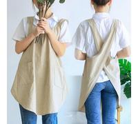 Grembiule da donna in cotone con retro incrociato sul retro, adatto per la casa e materiale super morbido, comodo da indossare, classico grembiule in lino con incrocio sul retro (cachi)