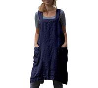 Grembiule da donna in cotone e lino con incrocio sul retro del grembiule, vestito da Pinafore per la cottura della cucina, il giardinaggio - blu - X-Large