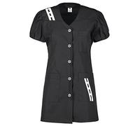 Grembiule da Donna in Misto Cotone Maniche Corte, Scollo a V, Vestibilità Slim,100% Made in Italy (L, NERO - Art. Brasil)