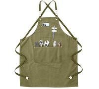 Grembiule da Lavoro - Grembiule da Saldatura con Tasche per Attrezzi Cinghie Incrociate Regolabili sul Retro Indumenti Protettivi per Uomo e Donna Perfetto per Giardino,Cucina,Garage (Verde) 78*57cm