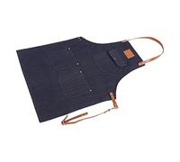 Grembiule da Lavoro in Denim con Bretelle in Pelle, 3 Tasche per Officina Giardino e Fai da Te