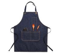 Grembiule da lavoro in denim da cuoco con bretelle regolabili e grandi tasche per parrucchieri, barbieri, barbecue, barbecue, Blu, Medium