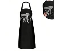 Grembiule da parrucchiere in poliestere durevole - Grembiule da lavoro nero per salone con disegno di forbici e pettine, adatto per parrucchieri, barbieri, saloni professionali, accessori per taglio d