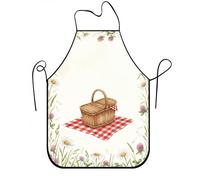 Grembiule da picnic floreale per cucinare, grembiule da cucina vintage con design a cestino, grembiule estivo all'aperto barbecue giardinaggio chef lavoro, bianco, 24x31 Inch