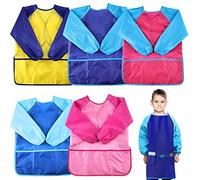 Grembiule da pittura per bambini, 5 pezzi, impermeabile, per bambini, 3 - 8 anni, per bambina/ragazzo, con maniche lunghe e tasche, per arte, scuola, pittura, cucina, cibo e attività di laboratorio