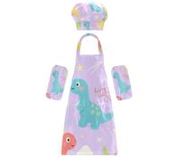 Grembiule da pittura per bambini, adorabile motivo dinosauri colorati, set con cappello da chef, per bambini dai 3 ai 12 anni, Dinosauri colorati del fumetto, S