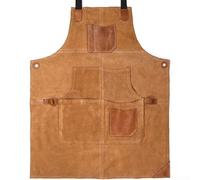 Grembiule da saldatura in pile double-face con cinghie regolabili, tasche multiple e finiture in pelle PU per saldatura, falegnameria, cucina e officina (B)