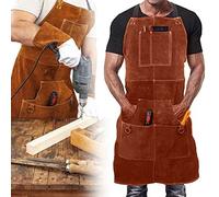 Grembiule da Saldatura Resistente in Pelle Marrone con Comodo Design Tascabile