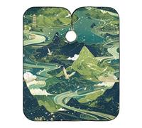 Grembiule da taglio per capelli con paesaggio cinese verde e oro con chiusura a scatto regolabile, grembiuli da salone per capelli bata para cortar cabello 165,1 x 139,7 cm