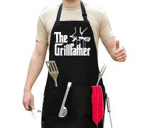 Grembiule divertente da uomo, regolabile, taglia grande, taglia unica, in poli/cotone, con 2 tasche, regalo per barbecue, per papà, marito, cuoco (Grillfather), nero, Large one size fits up to men 3x