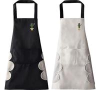 Grembiule Donna 2 pezzi, Grembiule da Cucina con Asciugamano, Motivo Cactus, Grembiule Impermeabile, Grembiule da forno con tasche per cucina, giardino, barbecue, chef, cameriere (nero + grigio)