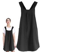 Grembiule Donna Con Tasche - 2 Pezzi Blu E Strisce Di Caffè Cotone Regolabile, Grembiule Da Chef Regolabile Con Fiori Con Tasche - Abbigliamento Arte Arte Per Le Donne Cucinando Cucina Delant, nero