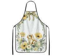 Grembiule floreale con coniglio, motivo floreale primaverile giallo, grembiule da cucina per cucinare, vacanze pasquali giardinaggio chef lavoro, Giallo, 24x31 Inch