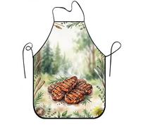 Grembiule Grill Master con illustrazione rustica di carne, grembiule da cucina per barbecue all'aperto per adulti, design ispirato alla natura per l'estate G, Verde, 24x31 Inch