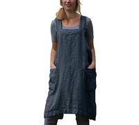 Grembiule in lino di cotone per le donne Croce Indietro Grembiule Pinafore Vestito per la cottura Cottura Giardinaggio Lavoro, grigio scuro, Large