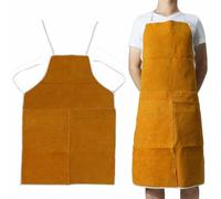 Grembiule in Pelle Professionale per Saldatura e Forgiatura, Pelle bovina ignifuga con Cinghie per Collo e Vita Protezione dalle scintille per Artigiani, Giallo, Dimensioni 65 x 95 cm