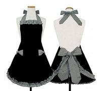 Grembiule in Poliestere e Cotone per Donna, da Lavoro, da Cucina, da Donna, in Pizzo, con Tasca con Fiocco e Nodo (Grigio)