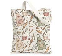 Grembiule in tela da donna, borsa da cucina rustica con frusta e mattarello autunnale, lavabile, riutilizzabile, idea per la spesa, Pastello., 13x15 Inch