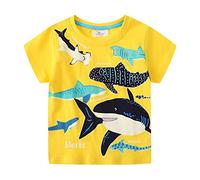 Grembiule Manica Lunga T-Shirt da Bambino per Ragazzi, Camicia a Maniche Corte, Stampa in Cotone, Magliette con Grafica di Squali Canottiere 9 Anni (Yellow, 100-105CM)