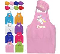 Grembiule per bambini personalizzato con nome Cappello da chef per bambini personalizzato e grembiule Ragazze Ragazzi Kid Cucinare Pittura Cucina, Bianco, L