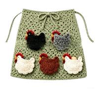 Grembiule per raccogliere uova all'uncinetto con tasche giocose per gallina e costruzione robusta per un uso costante in giardino o aree (A)