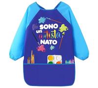 Grembiule Pittura Bambini 3-7 Anni Plastificato Impermeabile - Grembiule per Pittura Bambino Bambina 3 Tasche - Grembiulino Maniche Lunghe per Dipingere Scuola Asilo Cucina Casa - Design Tema Artista
