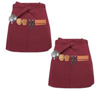Grembiule Professionale di Alta Qualità 2 Pcs Grembiule da Cameriere Grembiule in vita con 3 Tasche Grembiule da Forno per Ristorante Bistro Hotel Cafe Chef Cameriere Pulizia Pittura (Rosso Scuro)