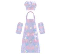 Grembiule regolabile con fiocco rosa, sfondo viola, grembiule da cucina per bambini, cappello da chef, set per cucinare, dipingere, artigianato, arte 3-12 anni, cartone animato carino fiocco rosa