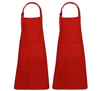 Grembiule Rosso Cotone Set 2 Grembiuli Cuoco con 3 Tasche Grembiuli Cinturino Regolabile per Cucina Chef Ristorante - 69x89 cm