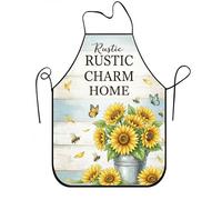 Grembiule rustico con girasole per cucinare, grembiule da cucina floreale vintage, stile giardino primaverile, lavabile, per barbecue e chef, Giallo, 24x31 Inch