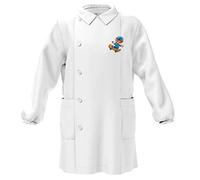 Grembiule Scuola SIGGI Linea Happy School - Asilo Bambino Colore Bianco con Ricamo - Abbottonatura Laterale con Bottoni, Colletto Bianco. TG 50 ANNI 3/ALT. CM 98