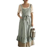 Grembiule Stile Cottagecore Medievale in Cotone e Lino, Regolabile per Cucinare, Giardinaggio, caffetteria - Verde Unisex