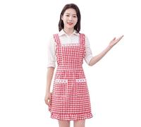 Grembiule Tascabile e da Forno per Donna, in Pizzo Bianco, Regolabile (Rosso)