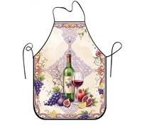 Grembiule vintage floreale per cucina, vino e uva, grembiule da cucina per adulti, design botanico rustico, lavabile, per barbecue, Beige, 24x31 Inch