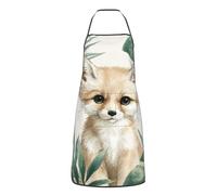 Grembiule Watercolor Cute Fox Green Tropical Leaves Impermeabile Grembiule Barbecue Unisex Cuoco Grembiuli Per Papa Caffè Donna 52X72Cm